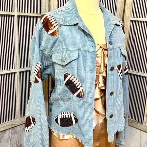 Corduroy Sequin FOOTBALL Jacket NWOT - Picture 3 of 8